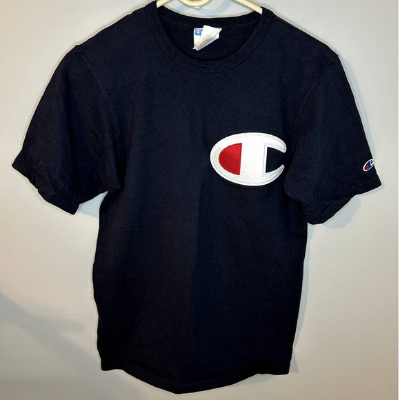VTG Champion Embroidered Big "C" Short Sleeve Heritage T-Shirt Navy Men's Sz Sm - Picture 2 of 7